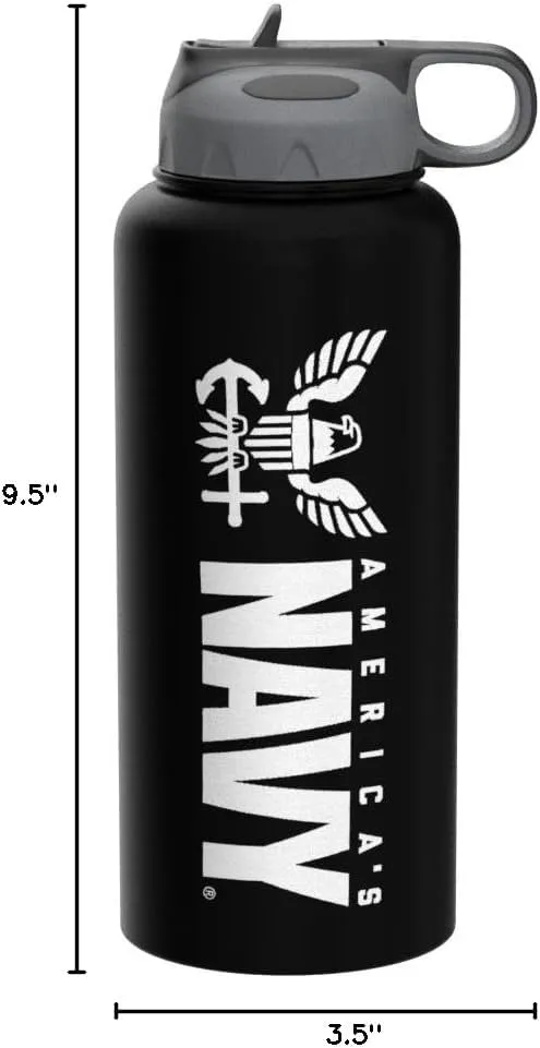 32oz Stainless Steel Navy Water Bottle With Engraved Logo - US Navy Pride on the Go - Gifts | Disabled USMC Vet Owned Small Business