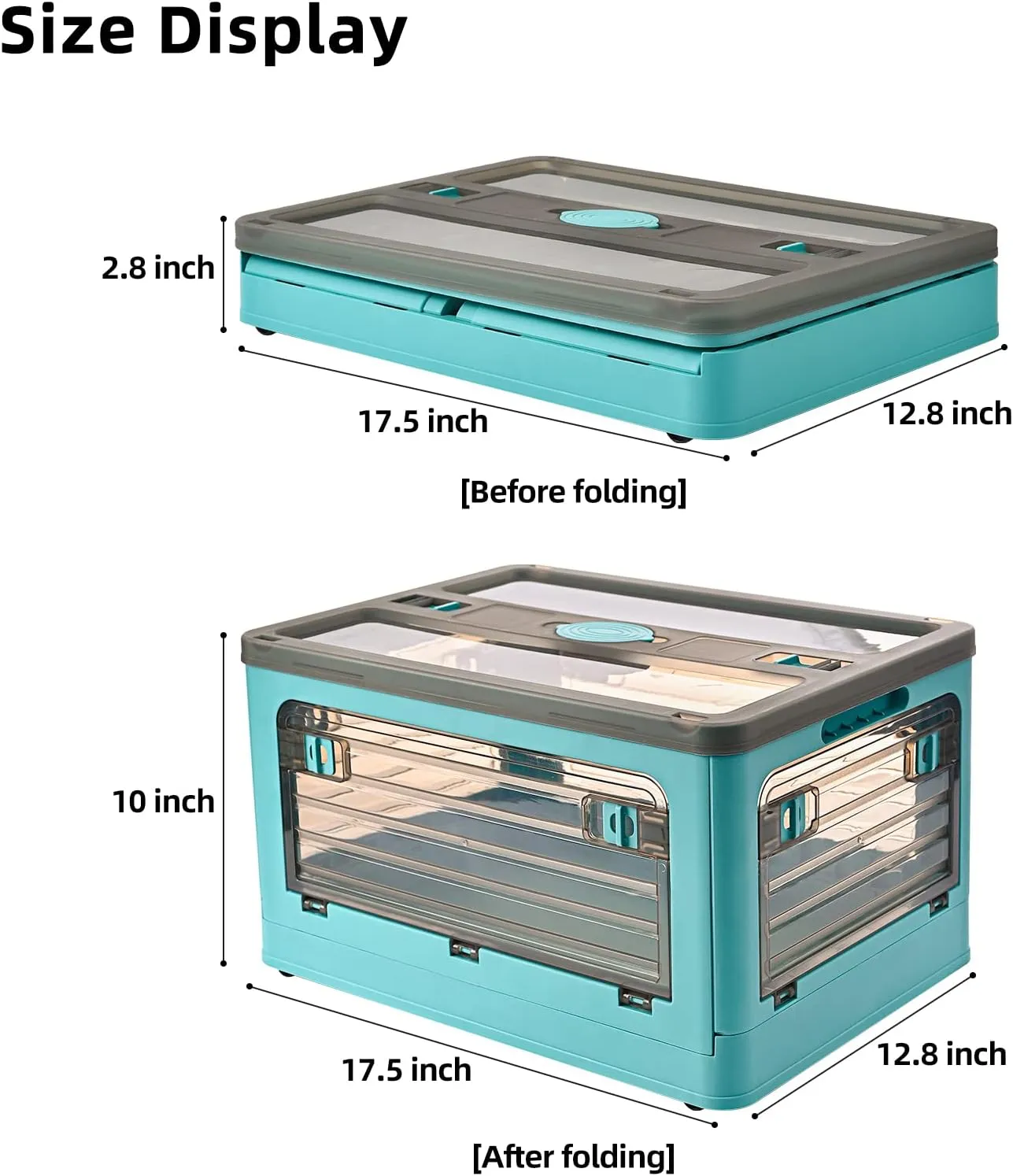 32Qt Plastic Storage Bins with Lid, Collapsible Storage Bins with Wheels, Storage Boxes with 4 Doors, Stackable Storage Bins for Organizing Toys, Clothes, Snacks and Camping, 2-Pack (Blue)