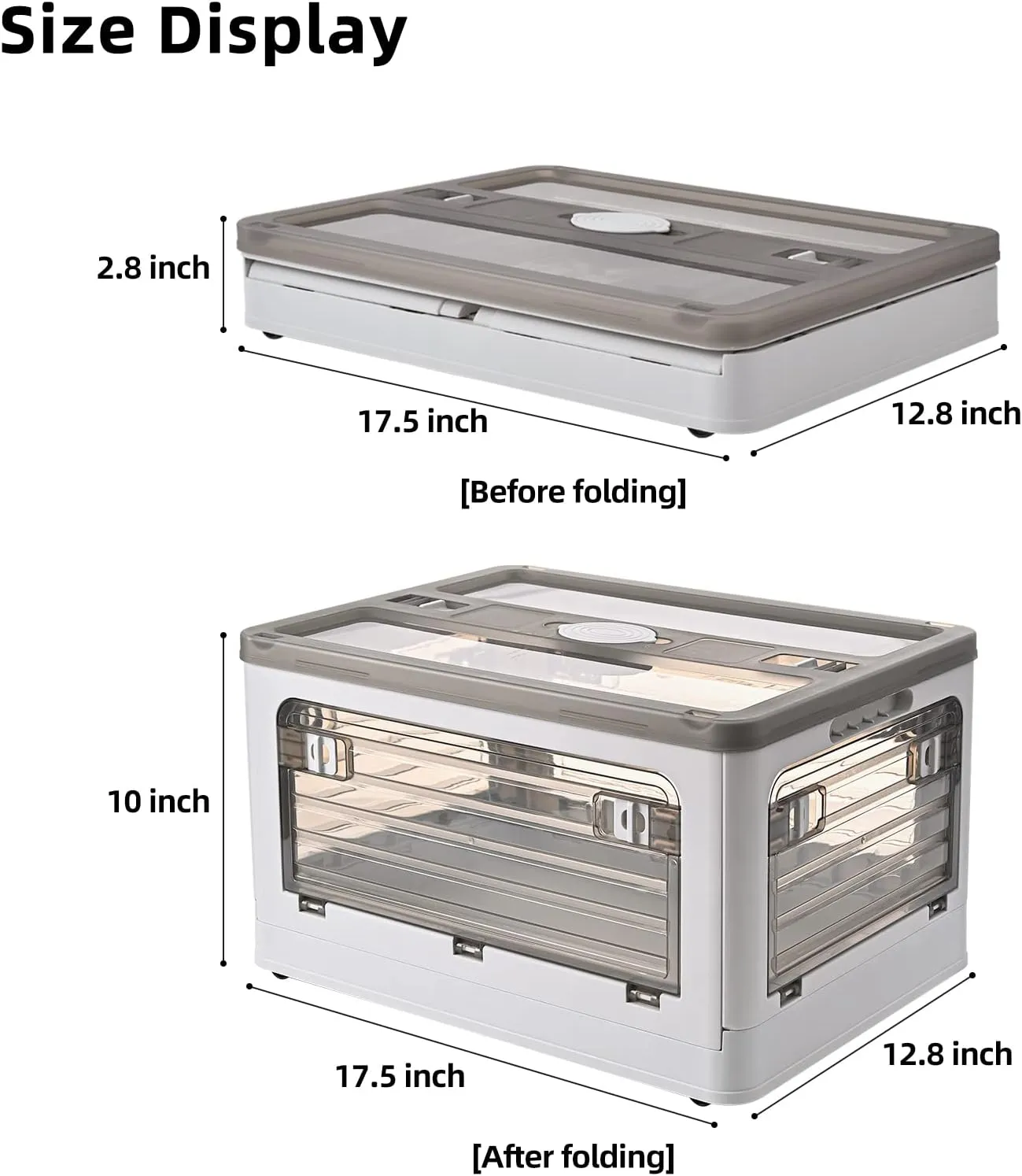 32Qt Plastic Storage Bins With Lid, Collapsible With Wheels, 4 Doors, Stackable for Organizing Clothes, Snacks and Camping, 2-Pack (Grey)