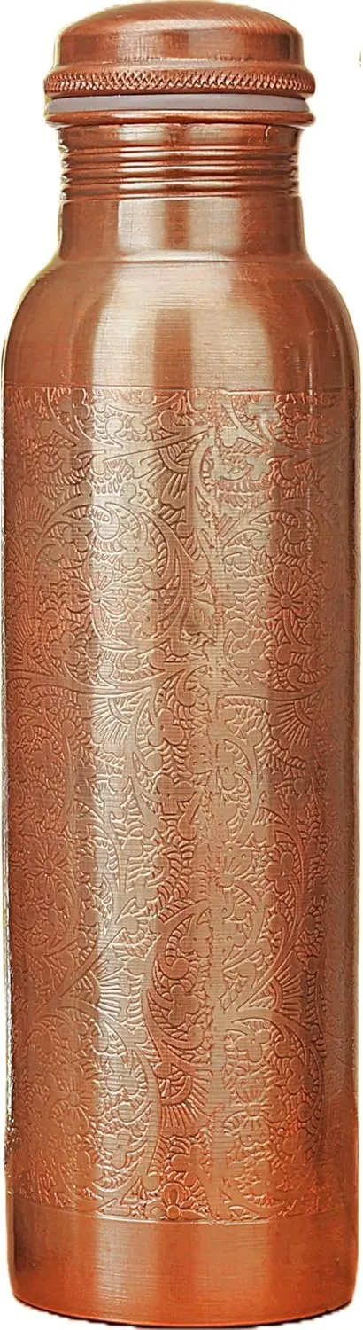 34 Ounce Antique Copper Bottle 1000 ml Pure Copper Water Bottles with Canvas Carry Bag for Sports, Gym Yoga, Hiking, Handmade Antique Ayurvedic Vessel 1 liter - Pack of 1