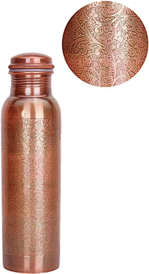 34 Ounce Antique Copper Bottle 1000 ml Pure Copper Water Bottles with Canvas Carry Bag for Sports, Gym Yoga, Hiking, Handmade Antique Ayurvedic Vessel 1 liter - Pack of 1