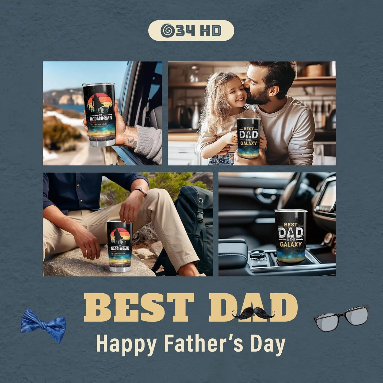 34HD Father Day Gifts, Dadalorian Tumbler with Lid 20 oz Stainless Steel, Dad Drinking Cup, Star Dad Merch, Daddy Birthday Gifts from Daughter, Son, Wife