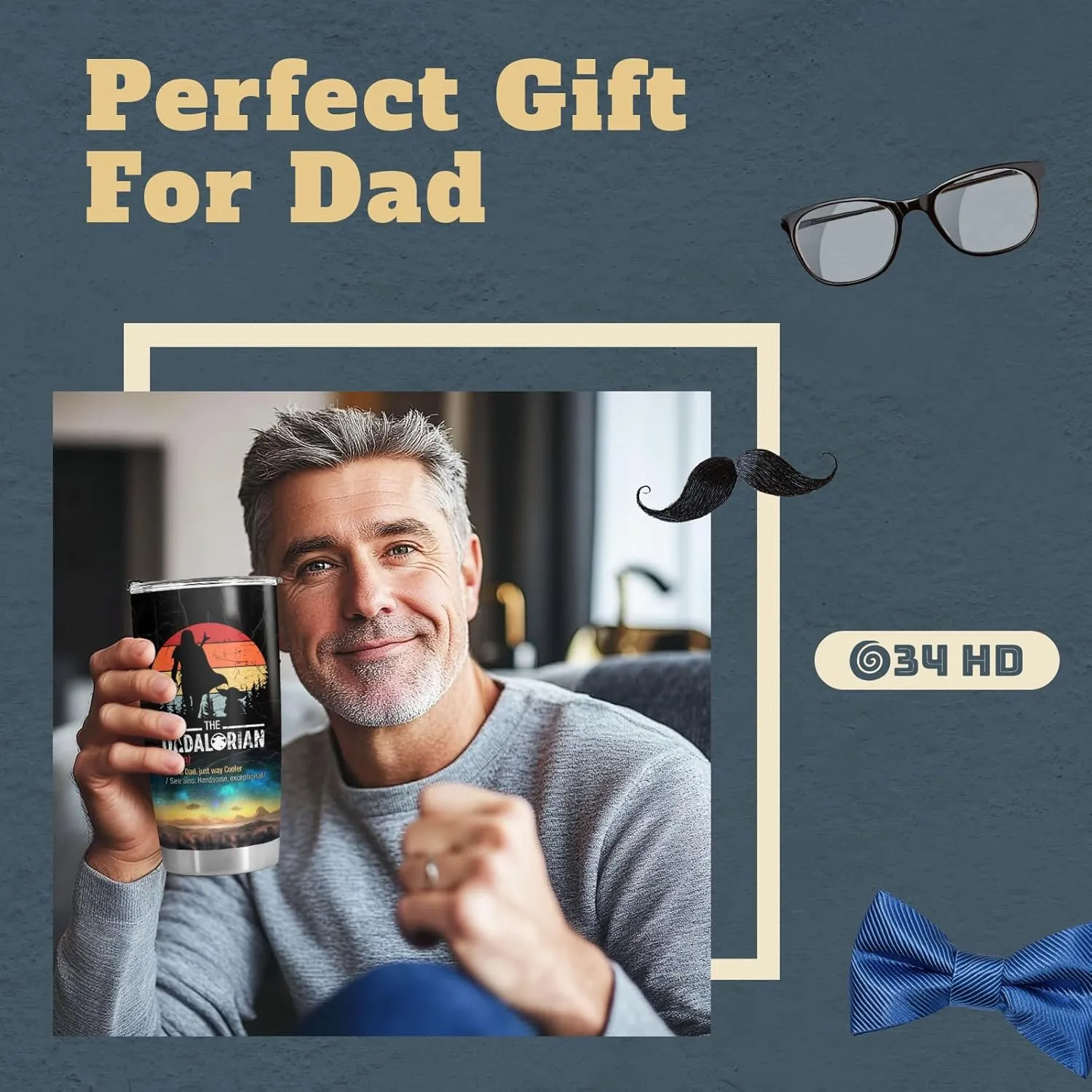 34HD Father Day Gifts, Dadalorian Tumbler with Lid 20 oz Stainless Steel, Dad Drinking Cup, Star Dad Merch, Daddy Birthday Gifts from Daughter, Son, Wife