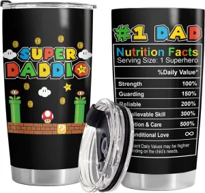 34HD Father Day Gifts, Daddio Tumbler with Lid 20 oz Stainless Steel, Dad Coffee Mug, Gamer Dad Present, Daddy Birthday Gifts from Daughter, Son, Wife