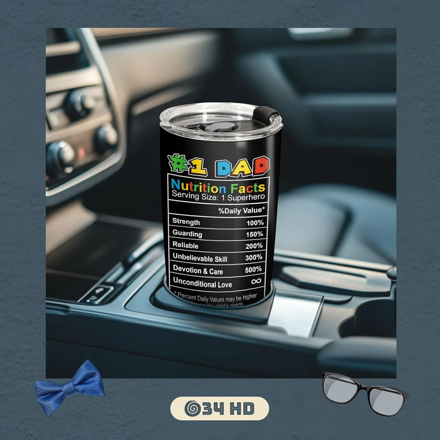 34HD Father Day Gifts, Daddio Tumbler with Lid 20 oz Stainless Steel, Dad Coffee Mug, Gamer Dad Present, Daddy Birthday Gifts from Daughter, Son, Wife