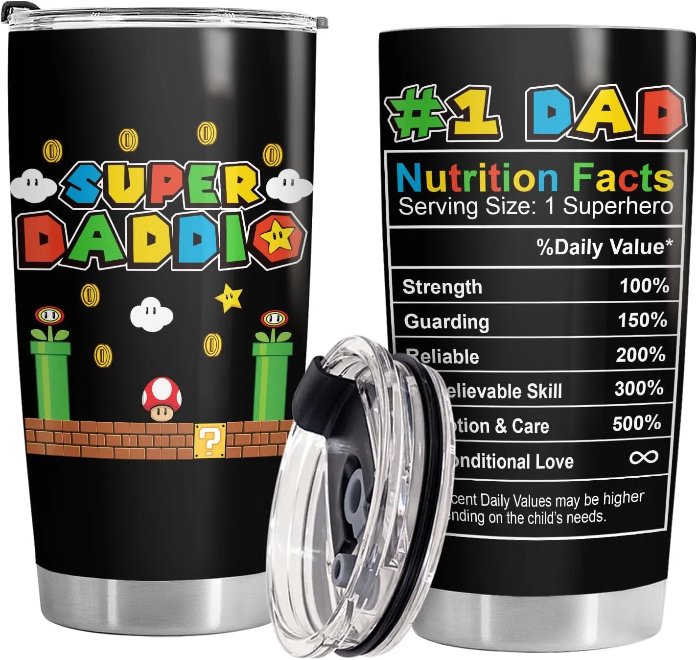 34HD Father Day Gifts, Daddio Tumbler with Lid 20 oz Stainless Steel, Dad Coffee Mug, Gamer Dad Present, Daddy Birthday Gifts from Daughter, Son, Wife