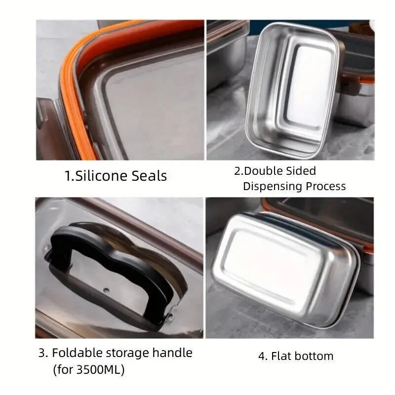 3500ml Food Storage Meal Prep Crisper Container Stainless Steel Lunch Box