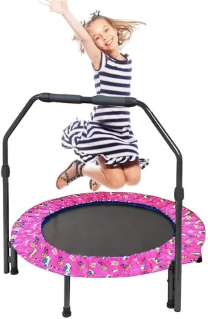 36-Inch Mini Trampoline with Adjustable Handle and Safety Padded Cover - Foldable Toddler Rebounder for Kids Play and Exercise Indoor & Outdoor