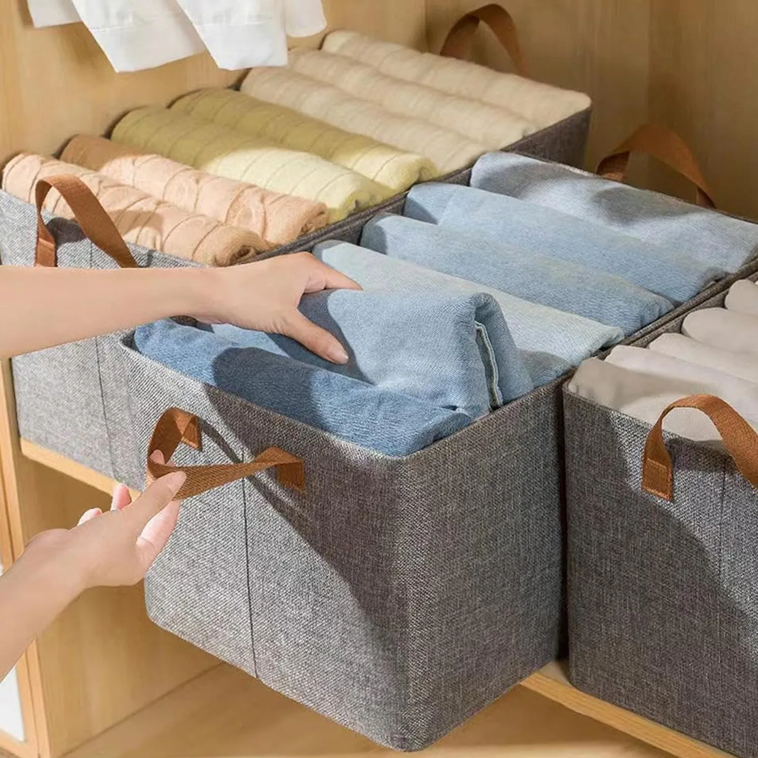 3666 Collapsible Foldable Cloth Basket with Handles