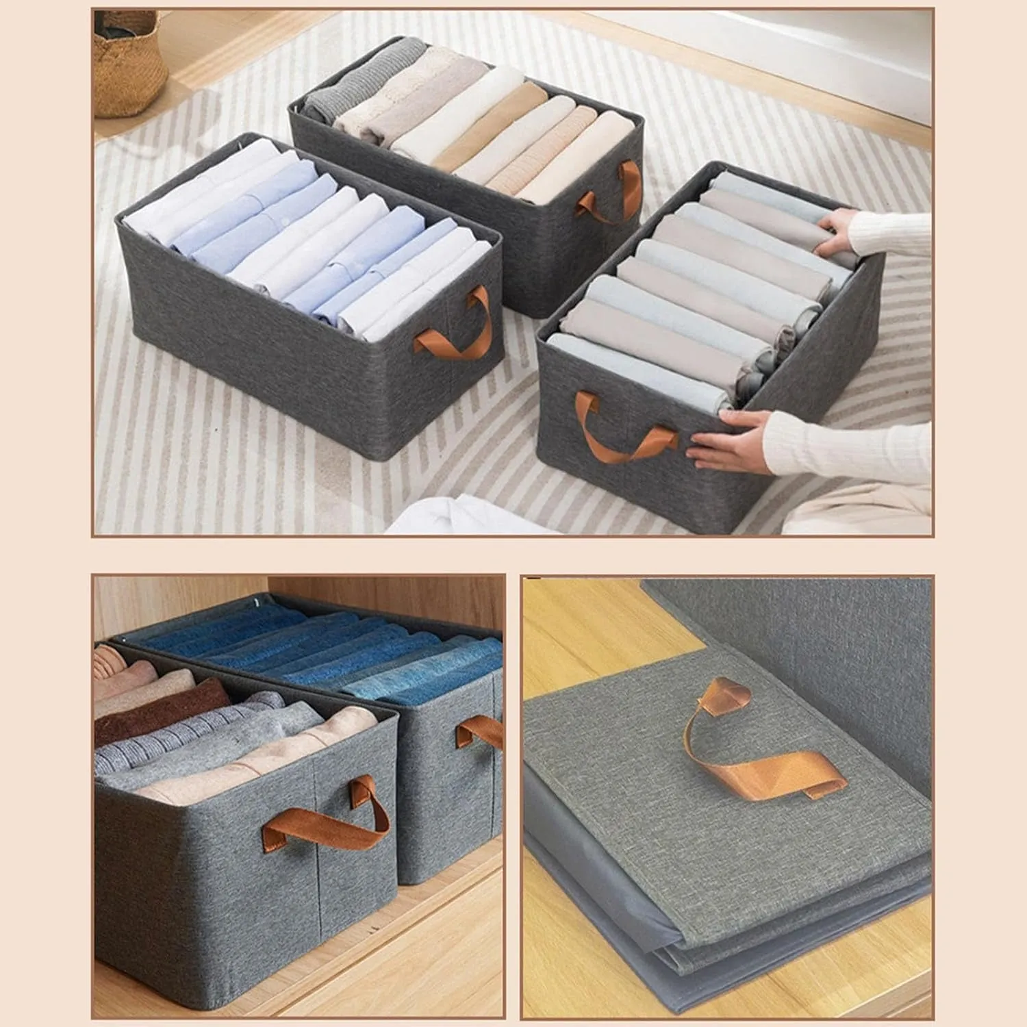 3666 Collapsible Foldable Cloth Basket with Handles