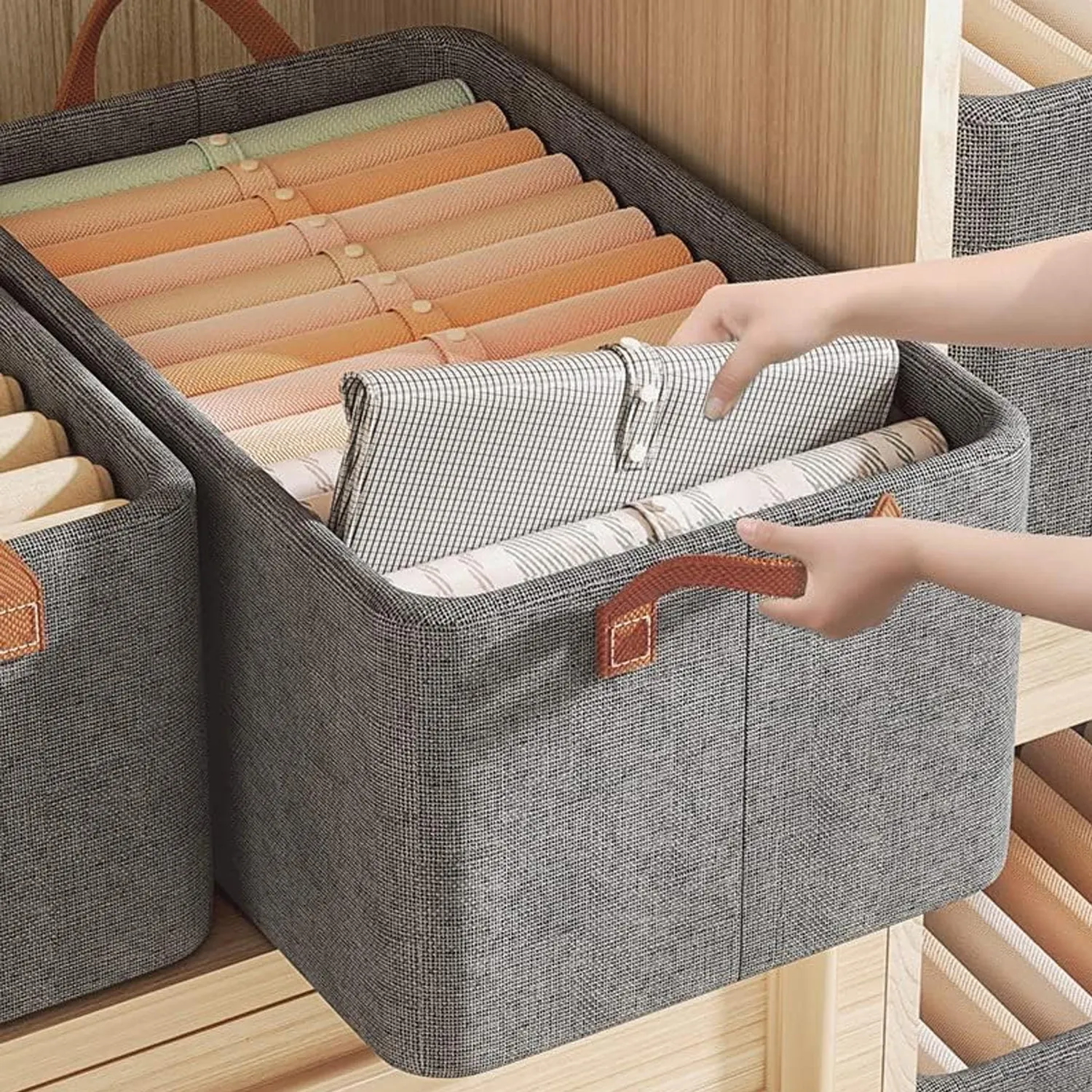 3666 Collapsible Foldable Cloth Basket with Handles