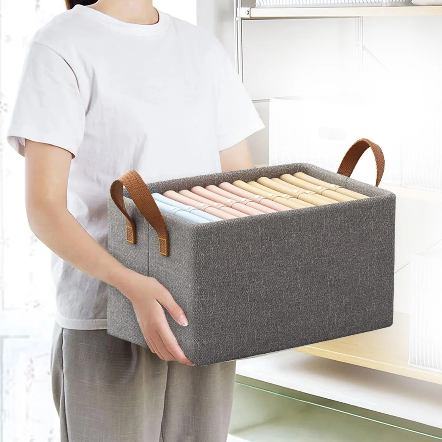 3666 Collapsible Foldable Cloth Basket with Handles