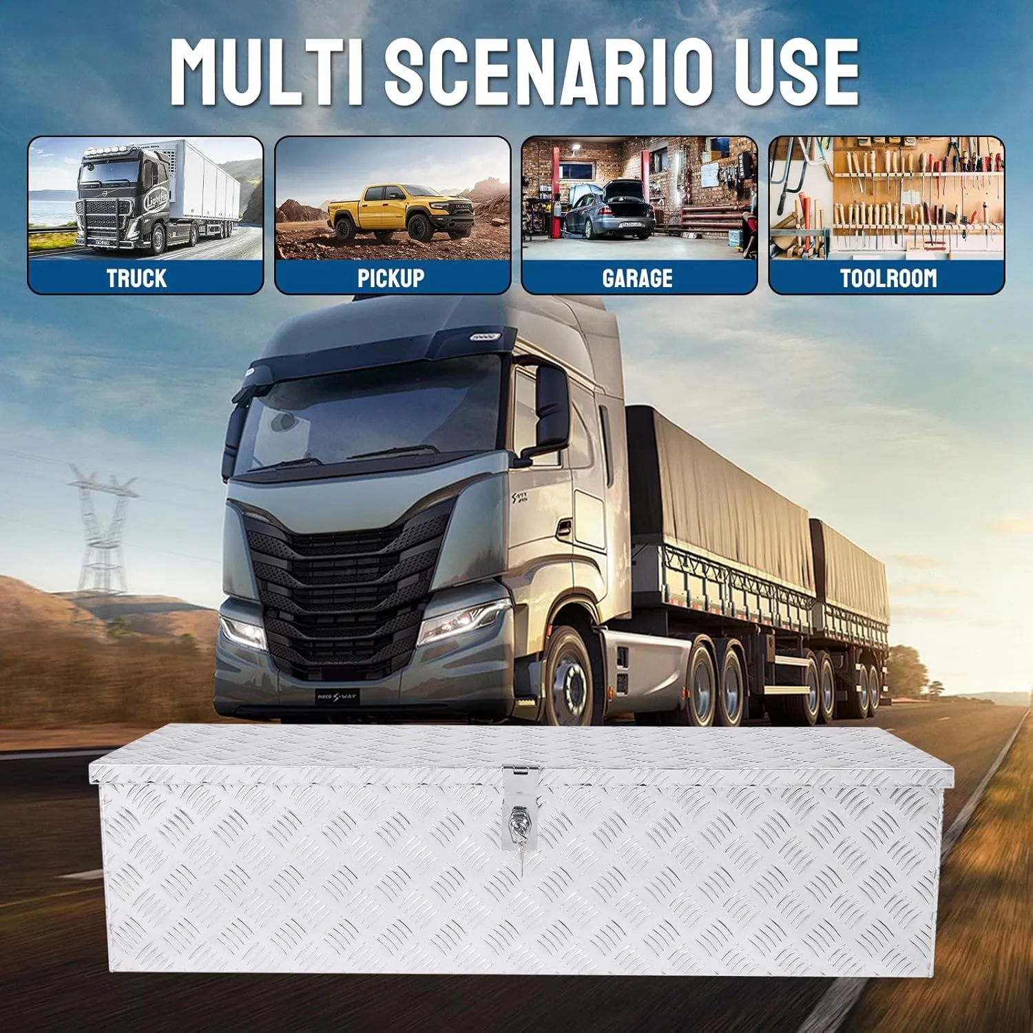 39 Inch Truck Bed Tool Box Aluminum Trailer Storage Box for Truck Bed Pickup RV Trailer,Waterproof Truck Box with Side Handle and Lock Keys-39 x 13 x 10 inch,Silver