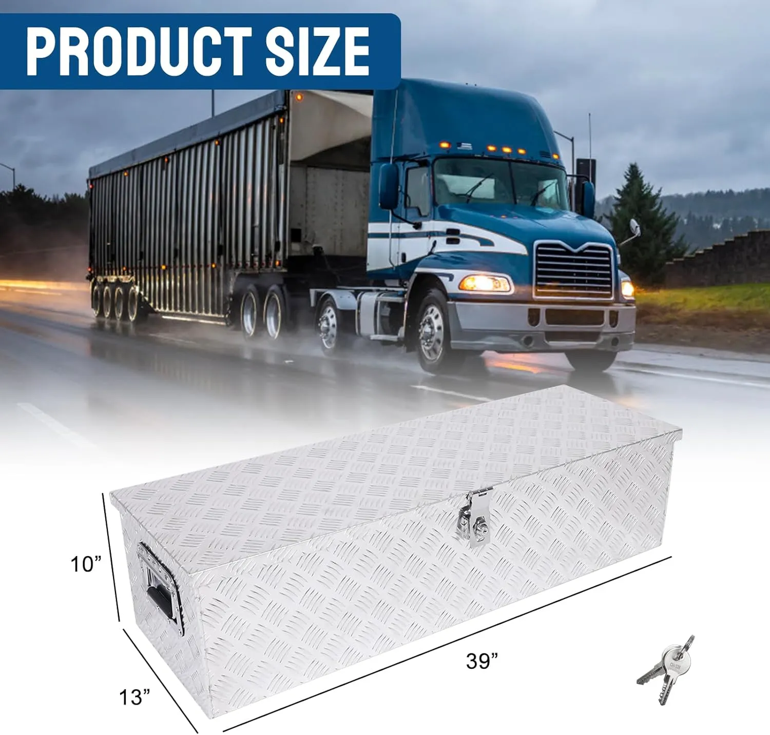 39 Inch Truck Bed Tool Box Aluminum Trailer Storage Box for Truck Bed Pickup RV Trailer,Waterproof Truck Box with Side Handle and Lock Keys-39 x 13 x 10 inch,Silver