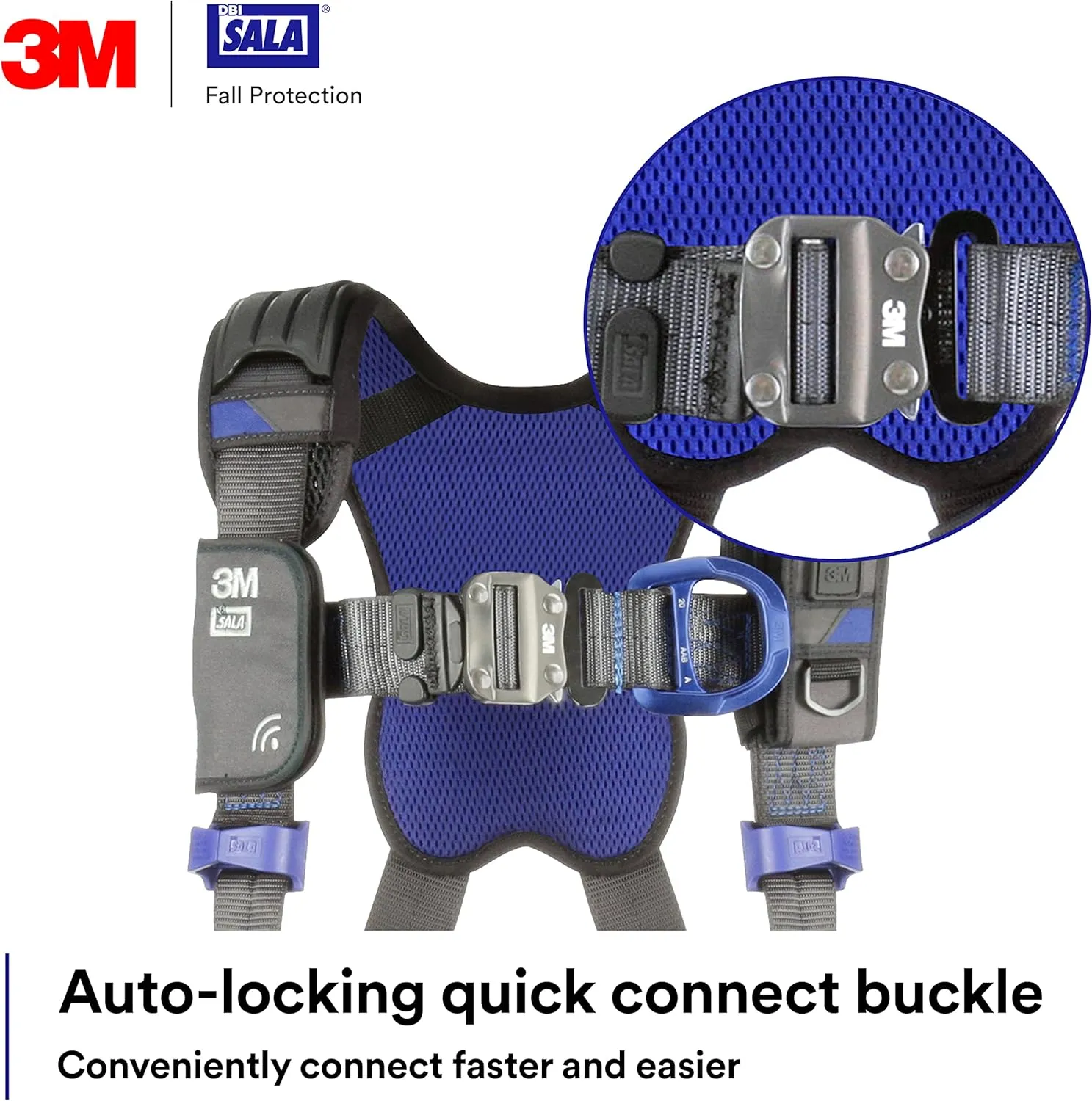 3M 1113160 DBI-SALA ExoFit X300 Comfort Construction Climbing Positioning Safety Harness Fall Protection, Aluminum Back, Front, Hip D-Rings, Auto-Locking Quick Connect Leg and Chest Buckles, X-Large