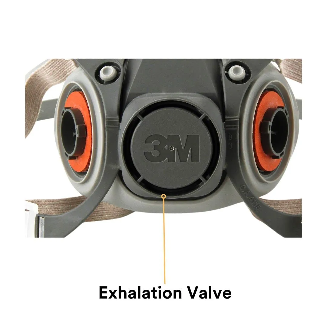 3M Half Facepiece Reusable Respirator 6300, NIOSH, Four-Point Harness, Comfortable Fit, Dual Airline Supplied Air Compatible, Bayonet Connections, Painting, Sanding, Cleaning, Large