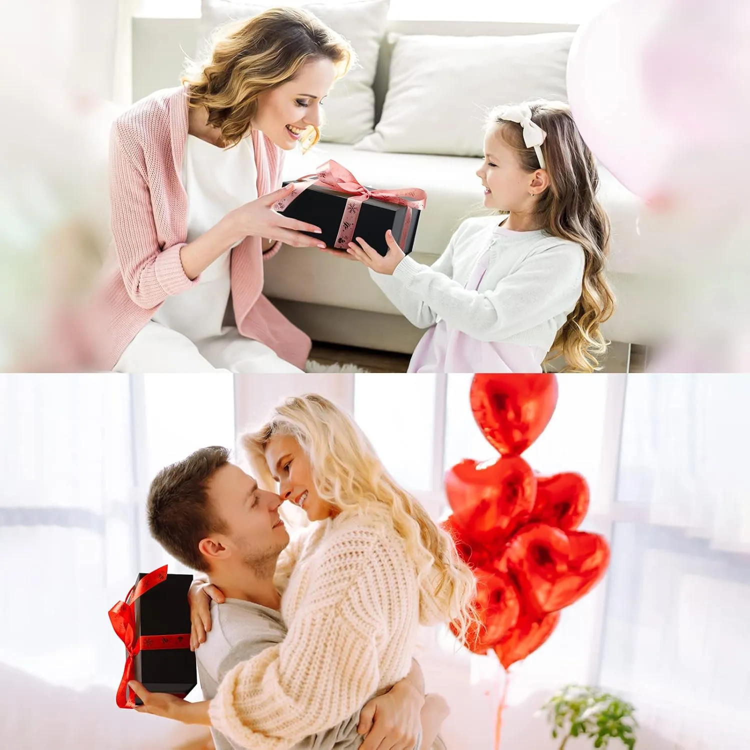 4 Pack 8x8x4 Inches Gift Boxes with Magnetic Closure Lids, Black Magnetic Box for Wedding, Groomsmen Bridesmaid Proposal, Birthdays, Mother's Day