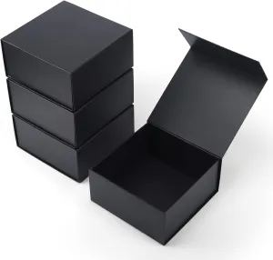 4 Pack 8x8x4 Inches Gift Boxes with Magnetic Closure Lids, Black Magnetic Box for Wedding, Groomsmen Bridesmaid Proposal, Birthdays, Mother's Day