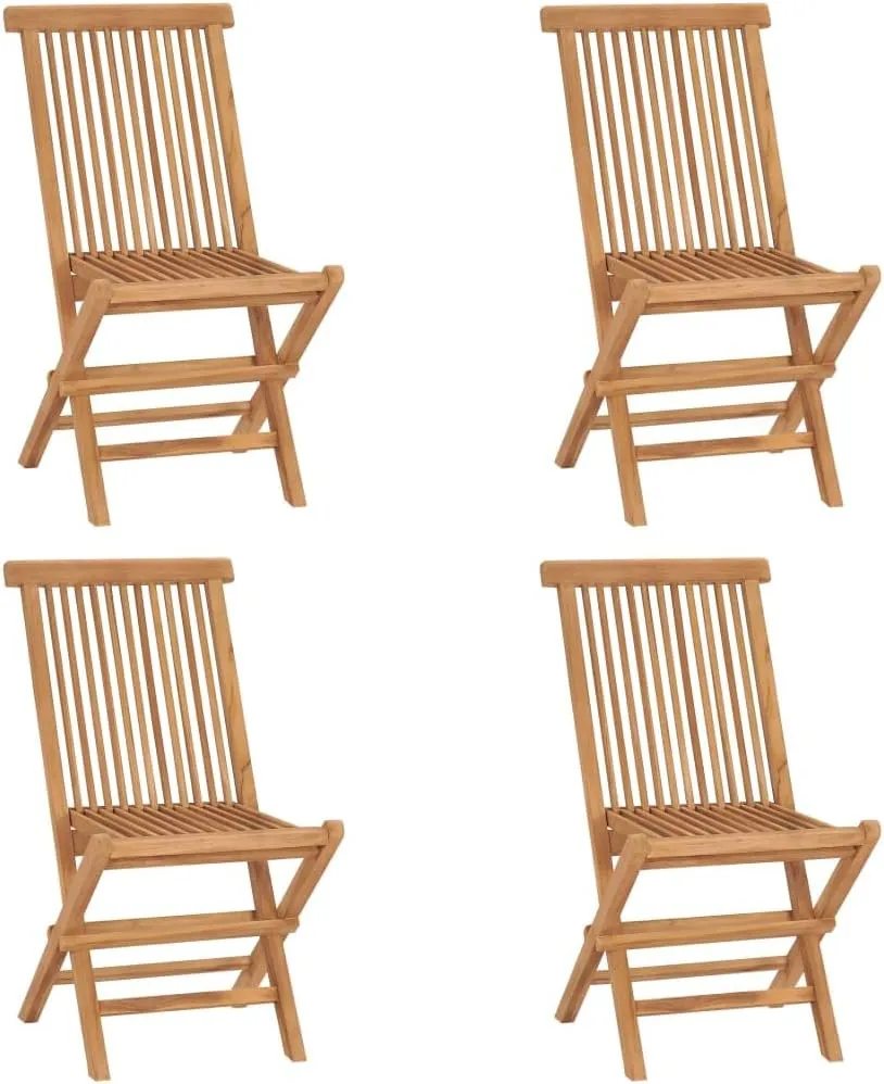 4-Piece Folding Teak Wood Patio Chairs Set Outdoor Furniture, Solid Hardwood Foldable Lounge Chairs for Poolside Backyard Beach Camping (No Assembly)