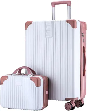 4 Wheel Luggage, Trolley Case With Carry Bag, High Resilience, Riot Proof Zipper, Hard Shell Storage Box, External USB Port (Color : 22 Bag, Size : Rose White)
