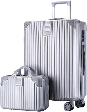 4 Wheel Luggage, Trolley Case With Carry Bag, High Resilience, Riot Proof Zipper, Hard Shell Storage Box, External USB Port (Color : 22 Bag, Size : Silver)