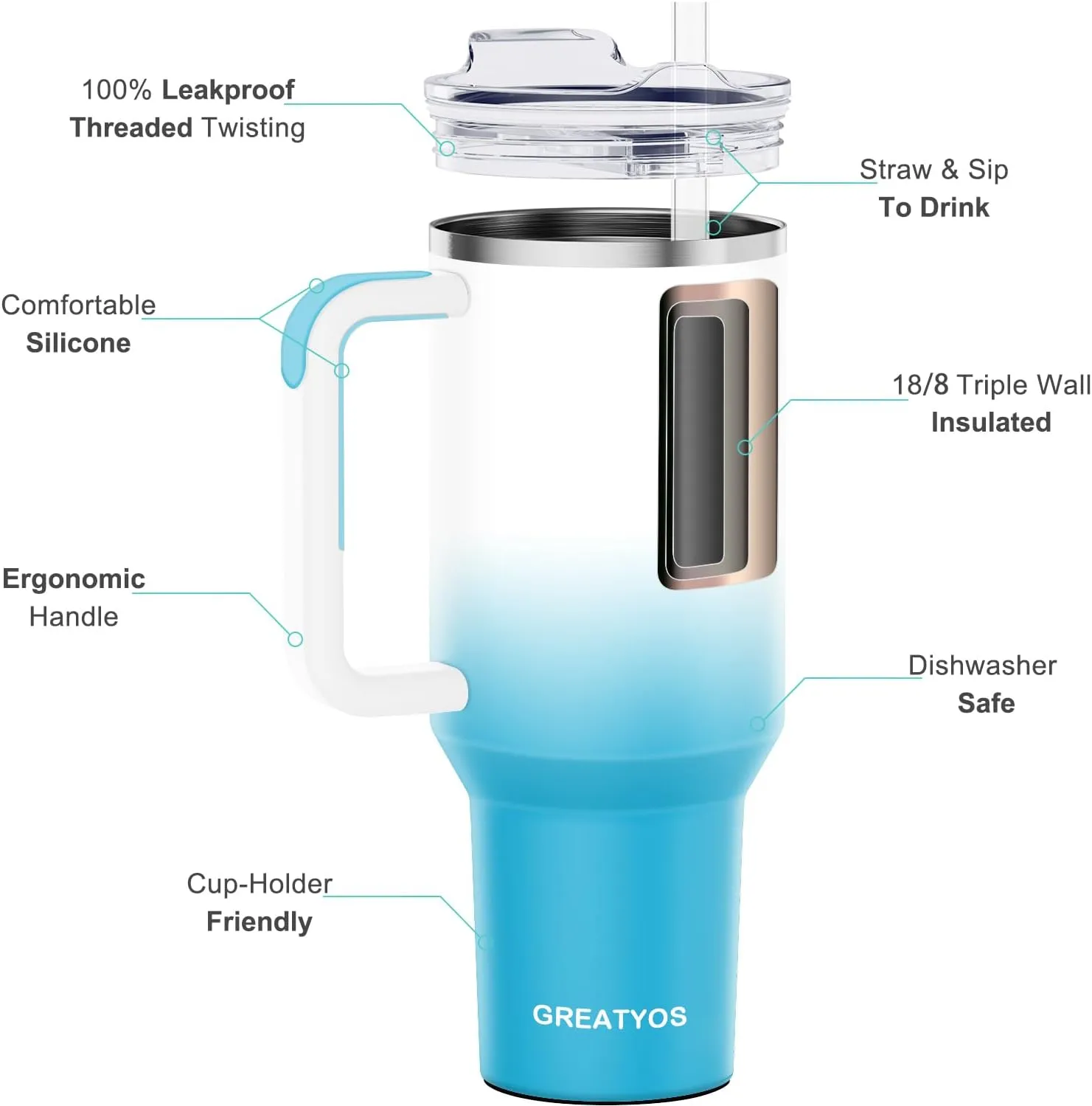 40 oz Tumbler with Handle and Straw Lid Insulated Tumblers Cups with Lids Straws Double Wall Vacuum Stainless Steel 40oz Tumbler Travel Mug Gifts for Men Women Him Her (Clouds Sky)