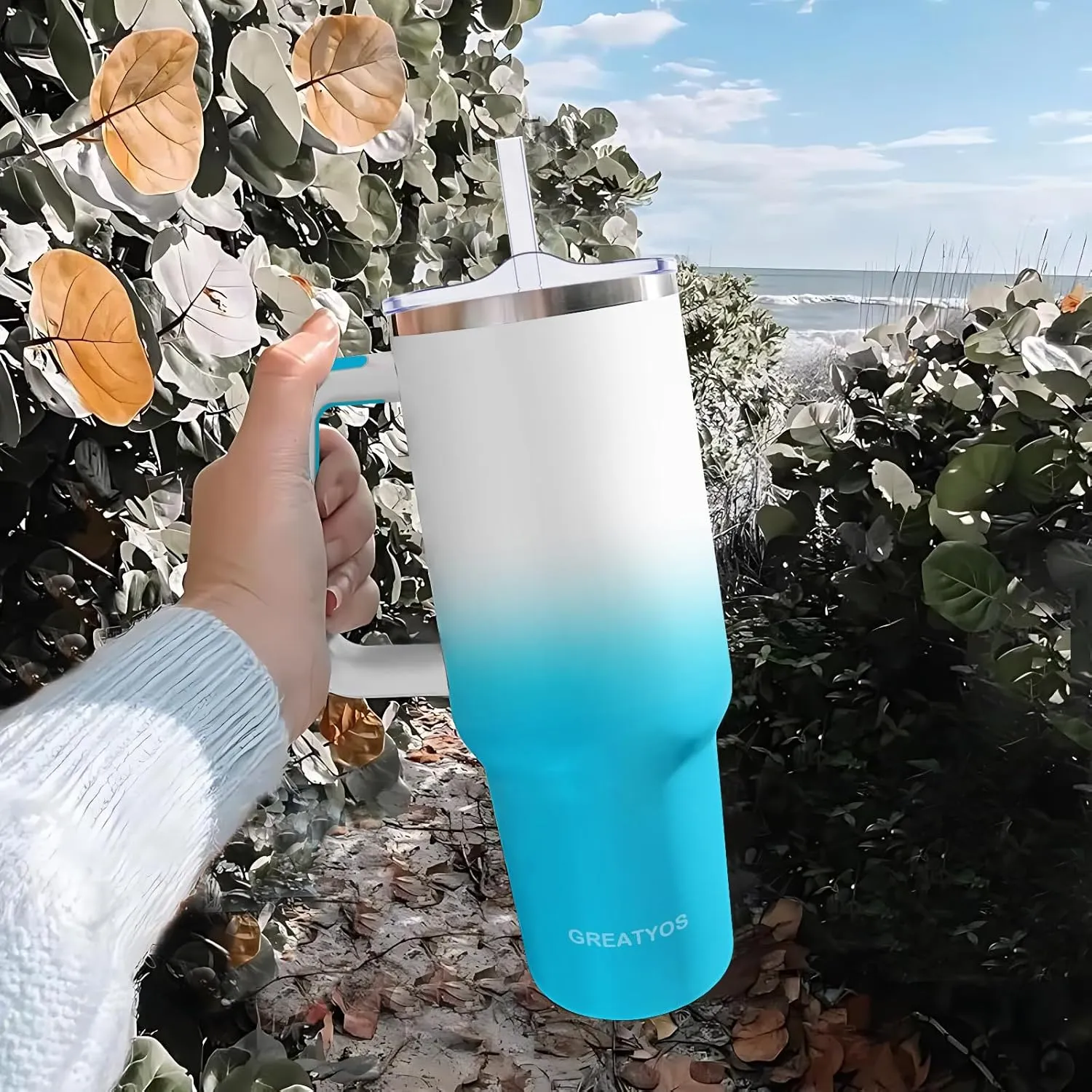 40 oz Tumbler with Handle and Straw Lid Insulated Tumblers Cups with Lids Straws Double Wall Vacuum Stainless Steel 40oz Tumbler Travel Mug Gifts for Men Women Him Her (Clouds Sky)