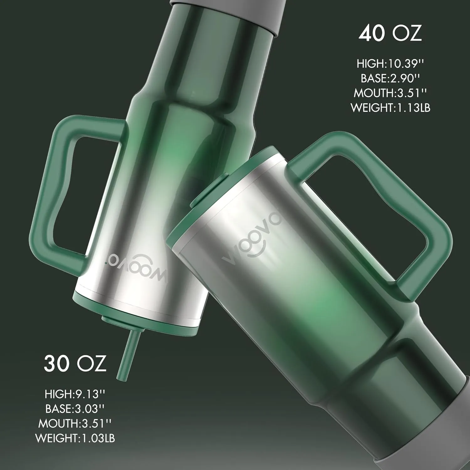 40 oz Water Bottle with Handle, Insulated Water Cup with Straw and Lid, Reusable BPA Free Double Wall Stainless Steel Cup Gift for Adults, Green Tumbler