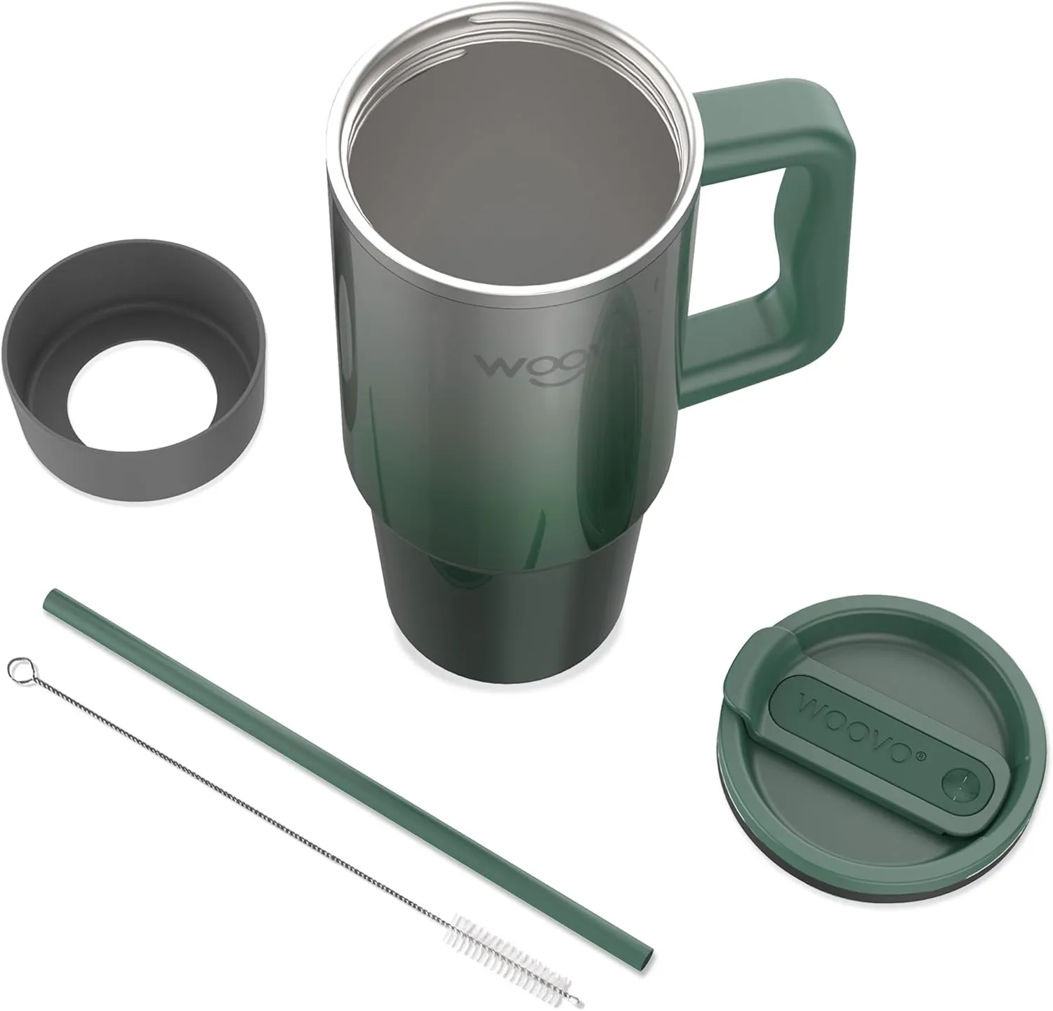 40 oz Water Bottle with Handle, Insulated Water Cup with Straw and Lid, Reusable BPA Free Double Wall Stainless Steel Cup Gift for Adults, Green Tumbler