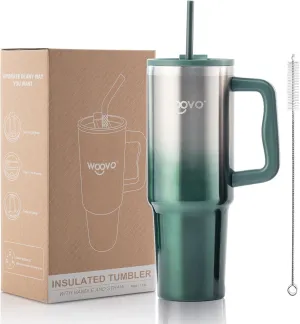 40 oz Water Bottle with Handle, Insulated Water Cup with Straw and Lid, Reusable BPA Free Double Wall Stainless Steel Cup Gift for Adults, Green Tumbler