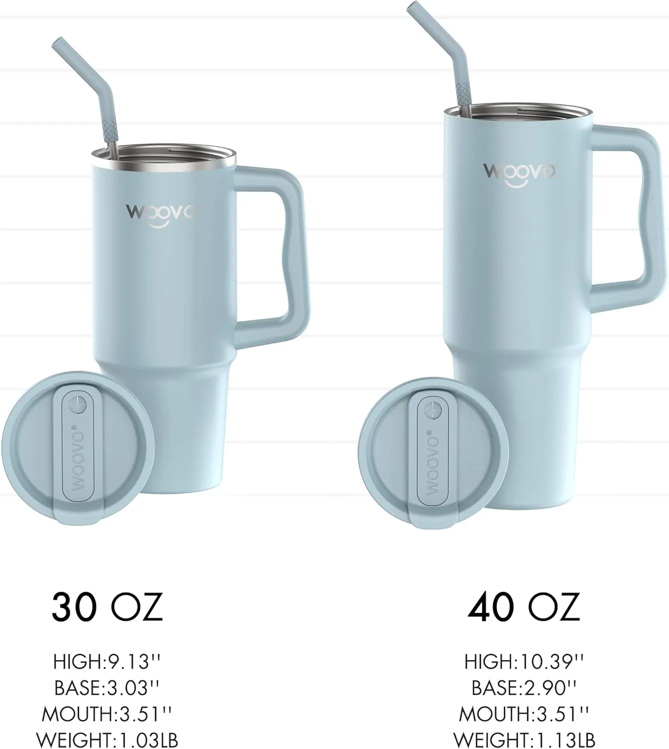 40 oz Water Cup with Straw and Lid, Insulated Water Bottle with Handle, BPA Free Reusable Double Wall Stainless Steel Tumbler Cup for Adults, Light Blue