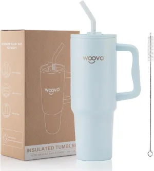 40 oz Water Cup with Straw and Lid, Insulated Water Bottle with Handle, BPA Free Reusable Double Wall Stainless Steel Tumbler Cup for Adults, Light Blue