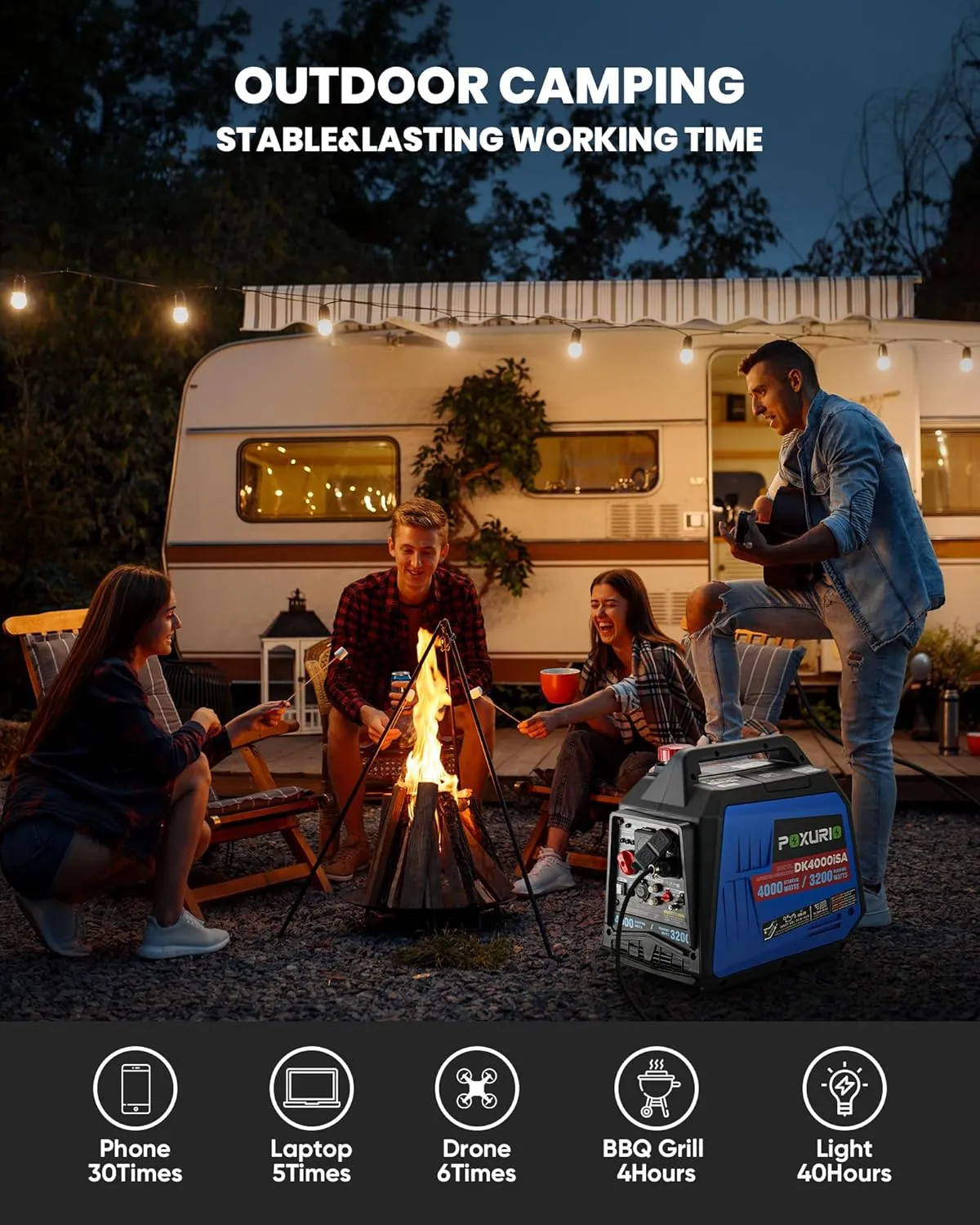 4000 Watt Inverter Generator, 120V Gas Powered Generator Super Quiet, RV Ready/EPA for RV, Camping and Home