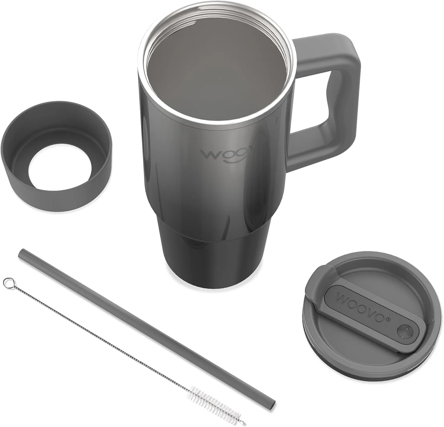 40oz Water Cup with Straw and Lid, BPA Free Insulated Cup with Straw, Reusable Double Wall Stainless Steel Tumbler with Handle, Slim 40 oz Water Bottle with Straw for Adults, Grey