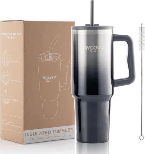40oz Water Cup with Straw and Lid, BPA Free Insulated Cup with Straw, Reusable Double Wall Stainless Steel Tumbler with Handle, Slim 40 oz Water Bottle with Straw for Adults, Grey