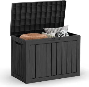 45 Gallon UV Resistant Outdoor Storage Box Waterproof, Lockable Resin Deck Box for Garden Tools, Sports Equipment and Cushions, Black