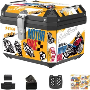 45L Motorcycle Trunk, Universal Motorcycle Top Case Tail Storage Box Topcase Bag with Lining, Backrest Cushion and Shock-Absorbing Bottom Plate, Maleta Maletero para Moto （ABS Material）