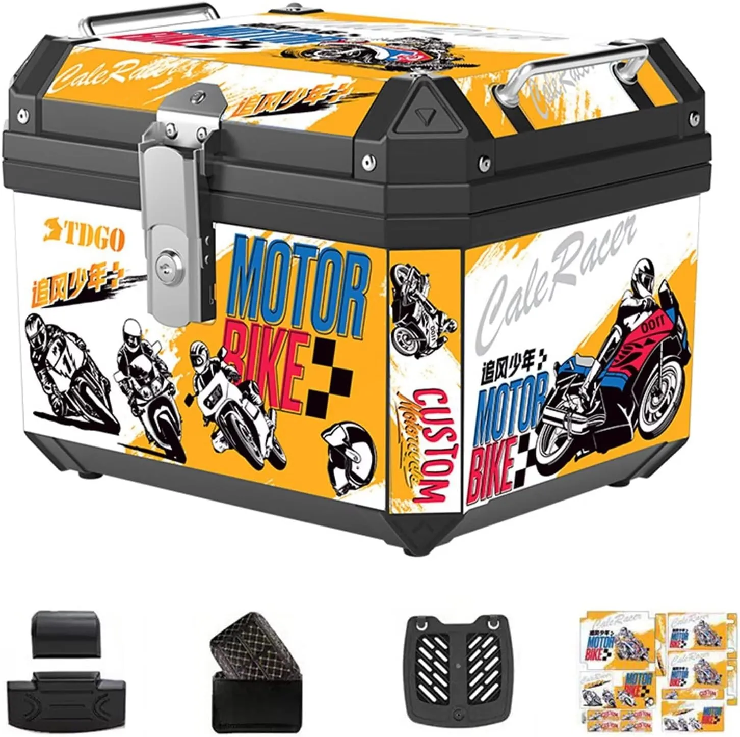 45L Motorcycle Trunk, Universal Motorcycle Top Case Tail Storage Box Topcase Bag with Lining, Backrest Cushion and Shock-Absorbing Bottom Plate, Maleta Maletero para Moto （ABS Material）