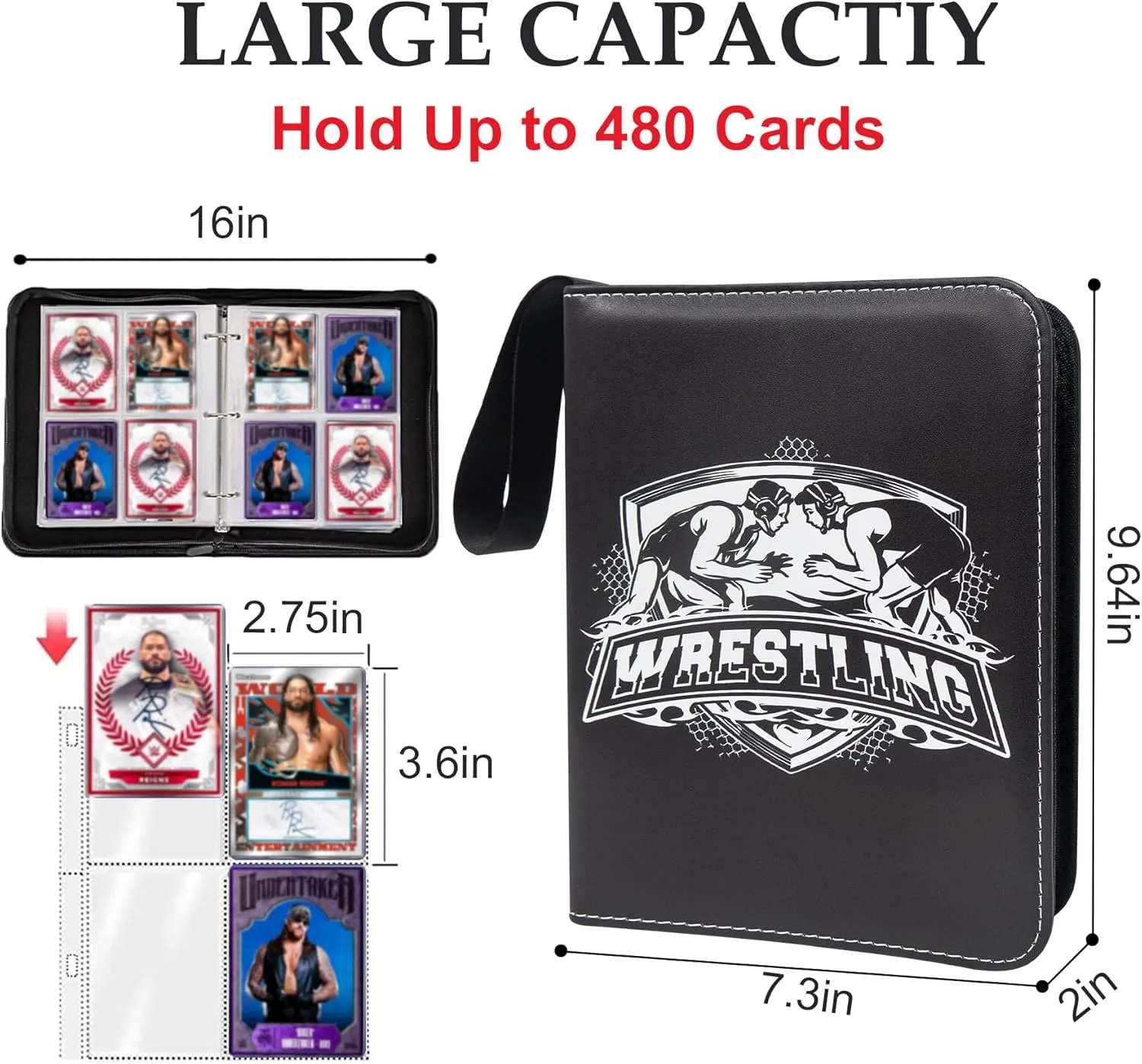 480 Pockets Wrestling Card Binder for WWE Trading Cards 2024-2025,Portable Waterproof Storage Bag with Removable Sleeves for Sports WWE UFC Cards Collectors
