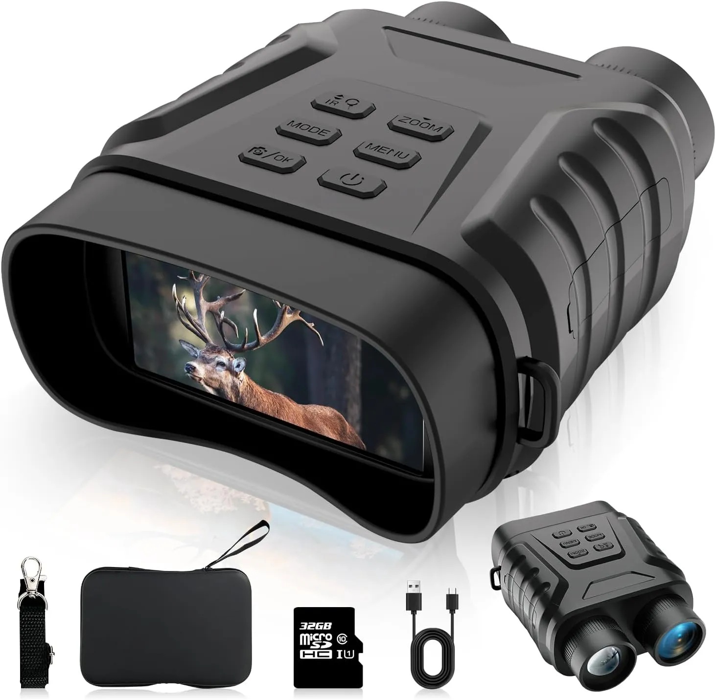 4K Infrared Night Vision Binoculars with 8X Digital Zoom, Adjustable IR Light, Viewing up to 650FT in Total Darkness, 32GB Card - Ideal Gift for Men, Hunting, Camping, Surveillance