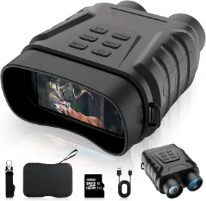 4K Infrared Night Vision Binoculars with 8X Digital Zoom, Adjustable IR Light, Viewing up to 650FT in Total Darkness, 32GB Card - Ideal Gift for Men, Hunting, Camping, Surveillance