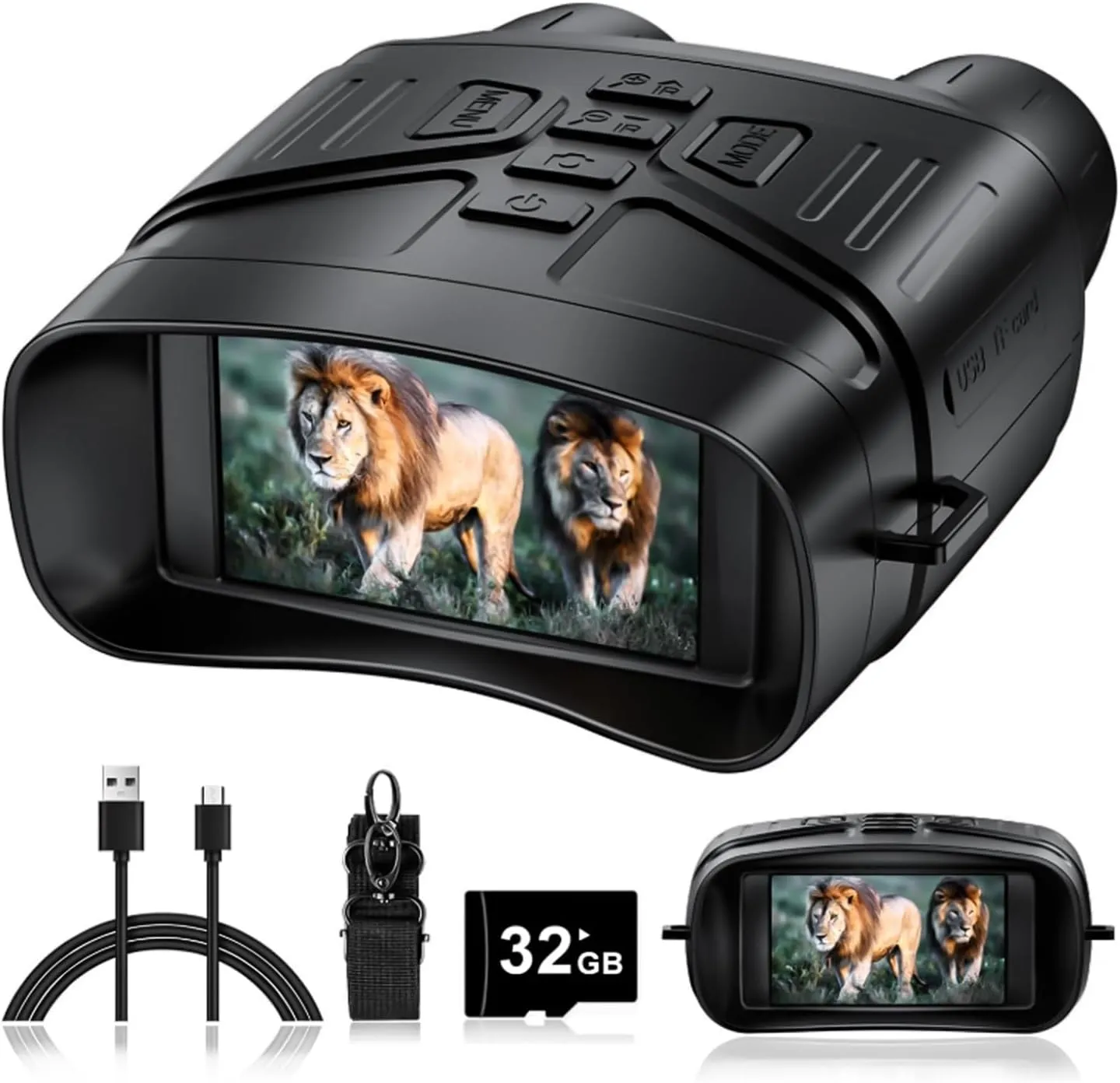 4K Night Vision Goggles Binoculars with Rechargeable Battery and 32GB Card - HD Display for Outdoor Observation, Wildlife Viewing & Camping - Night Vision Binoculars for Men, Black