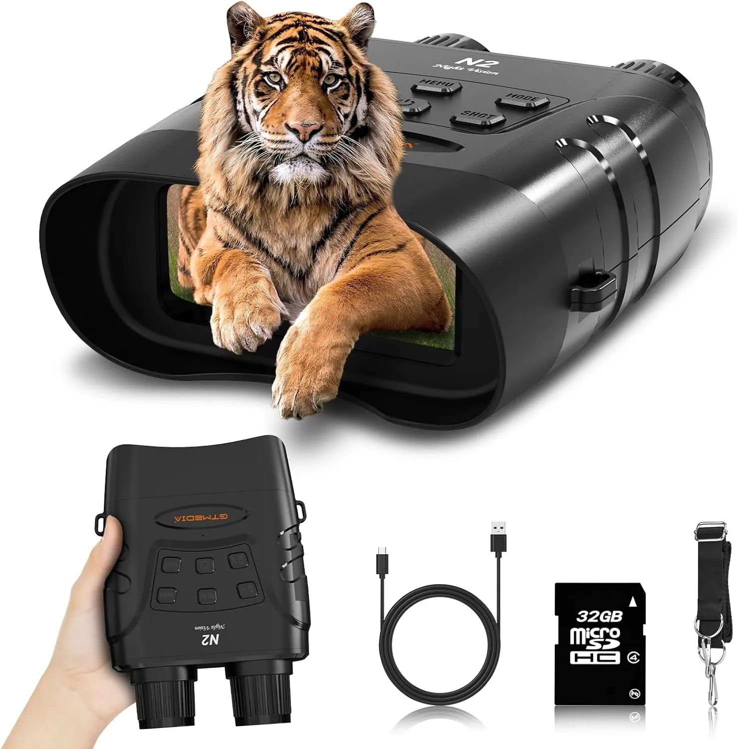 4K Night Vision Goggles, Infrared Night Vision Binoculars for Adults, HD Large Screen Binoculars can Save Photo and Video with 32GB TF Card, Camping & Hunting