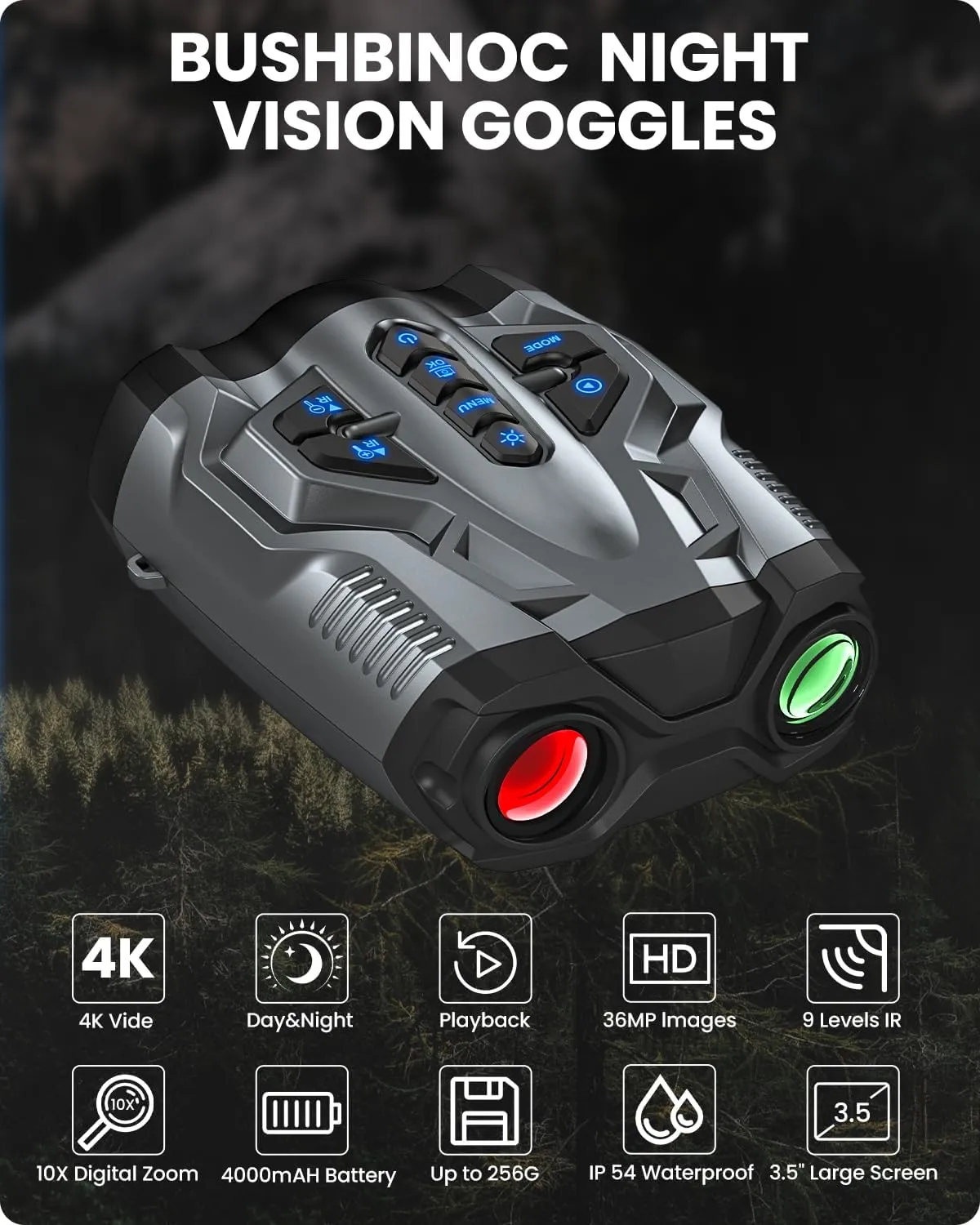 4K Night Vision Goggles, Night Vision Binoculars for Adults,10X Digital NightVision, 9 Gear Infrared with 32GB TF Card,4000mAh Battery, 3.5" HD Screen Binoculars