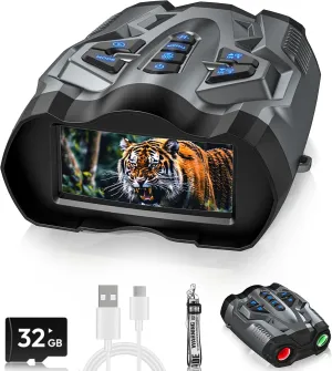 4K Night Vision Goggles, Night Vision Binoculars for Adults,10X Digital NightVision, 9 Gear Infrared with 32GB TF Card,4000mAh Battery, 3.5" HD Screen Binoculars