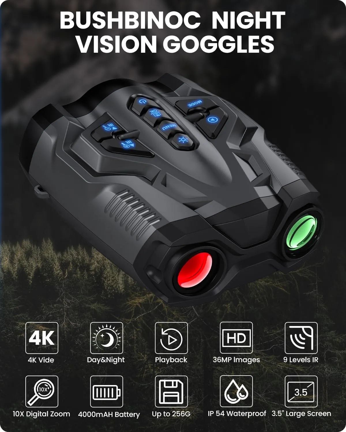 4K Night Vision Goggles, Night Vision Binoculars for Adults,10X Digital NightVision, 9 Gear Infrared with 32GB TF Card,4000mAh Battery, 3.5" HD Screen Binoculars