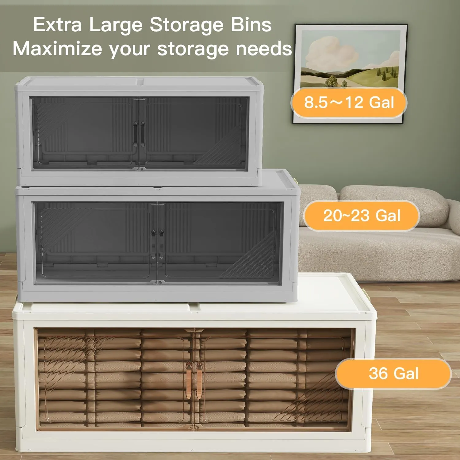 4Packs Stackable Storage Bins with Lid, 36 Gal Closet Organizer and Storaging Drawer, Collapsible Storage Box with Wheels, Plastic Clothes Storage Cabinet Containers for Home,Office,Dorm