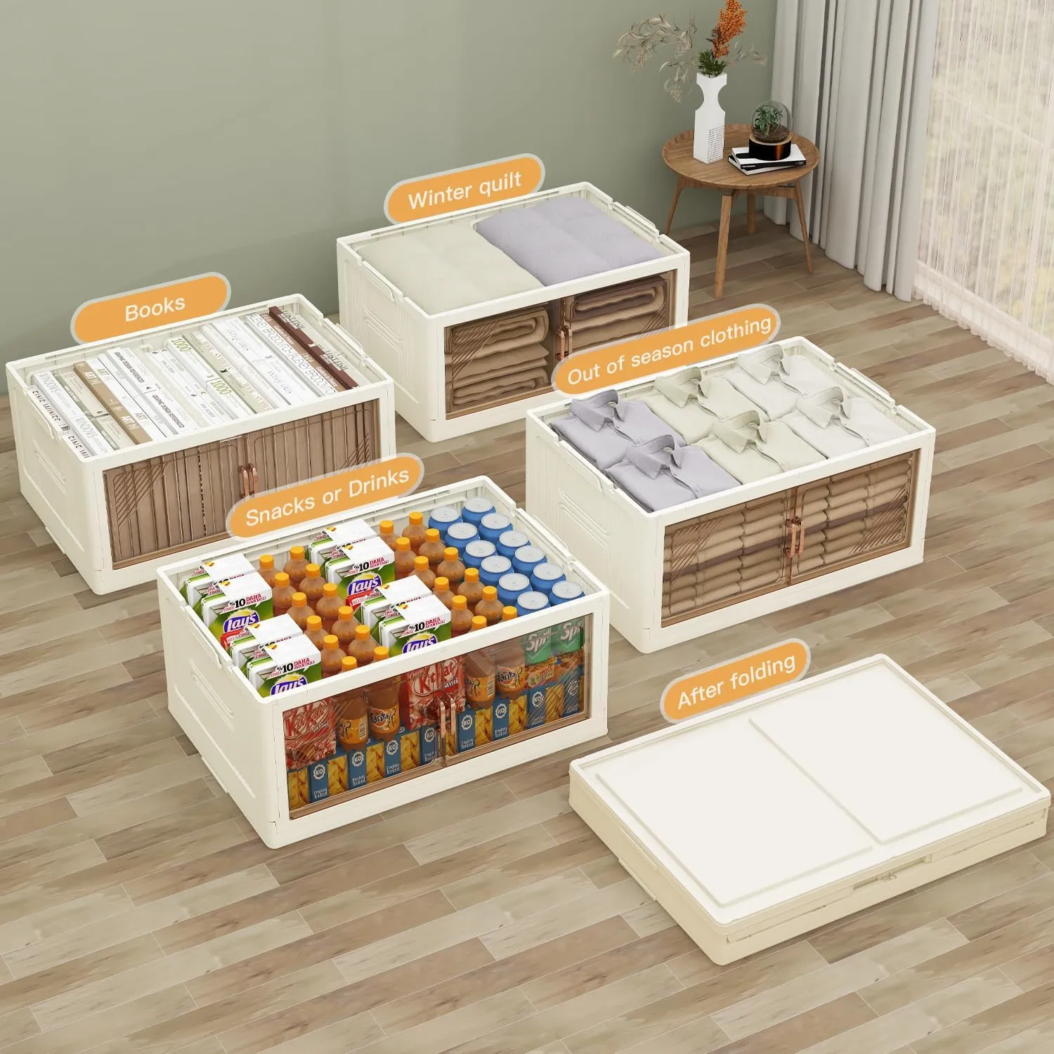 4Packs Stackable Storage Bins with Lid, 36 Gal Closet Organizer and Storaging Drawer, Collapsible Storage Box with Wheels, Plastic Clothes Storage Cabinet Containers for Home,Office,Dorm