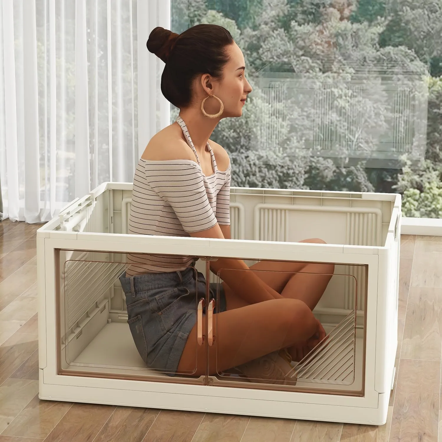 4Packs Stackable Storage Bins with Lid, 36 Gal Closet Organizer and Storaging Drawer, Collapsible Storage Box with Wheels, Plastic Clothes Storage Cabinet Containers for Home,Office,Dorm