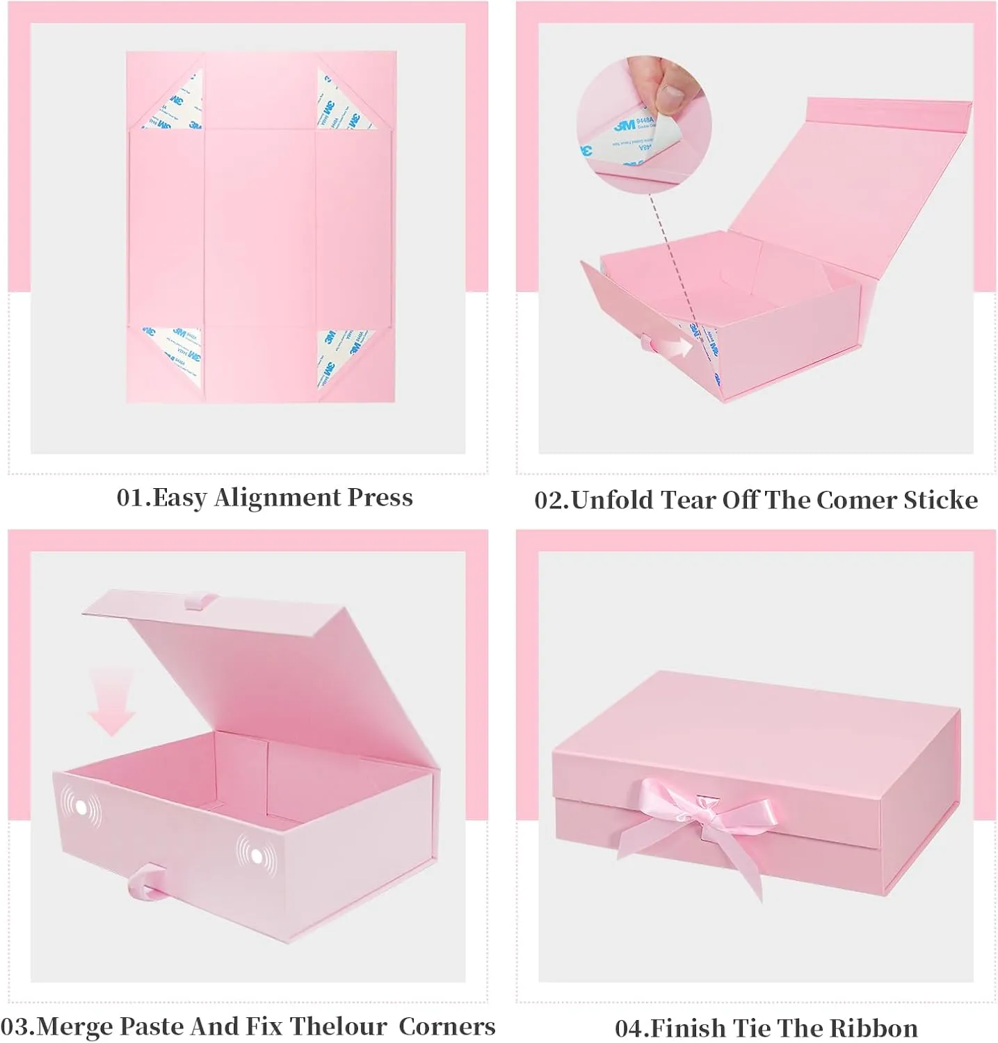 5 Pack Pink Gift Box with Magnetic, 10.5x7.5x3.1 Inches Gift Box with Lid & Ribbons, Gift Boxes for Valentine's Day, Mother's Day, Christmas, Birthday, Wedding, Graduation